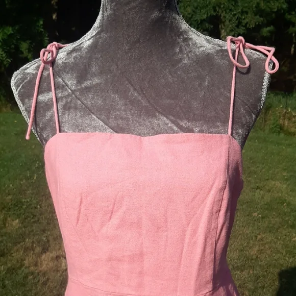 SWEET💞LINEN blendOld Navy Pink Tie-Strap Mini Dress Fits M POCKETS!!! - Picture 3 of 12